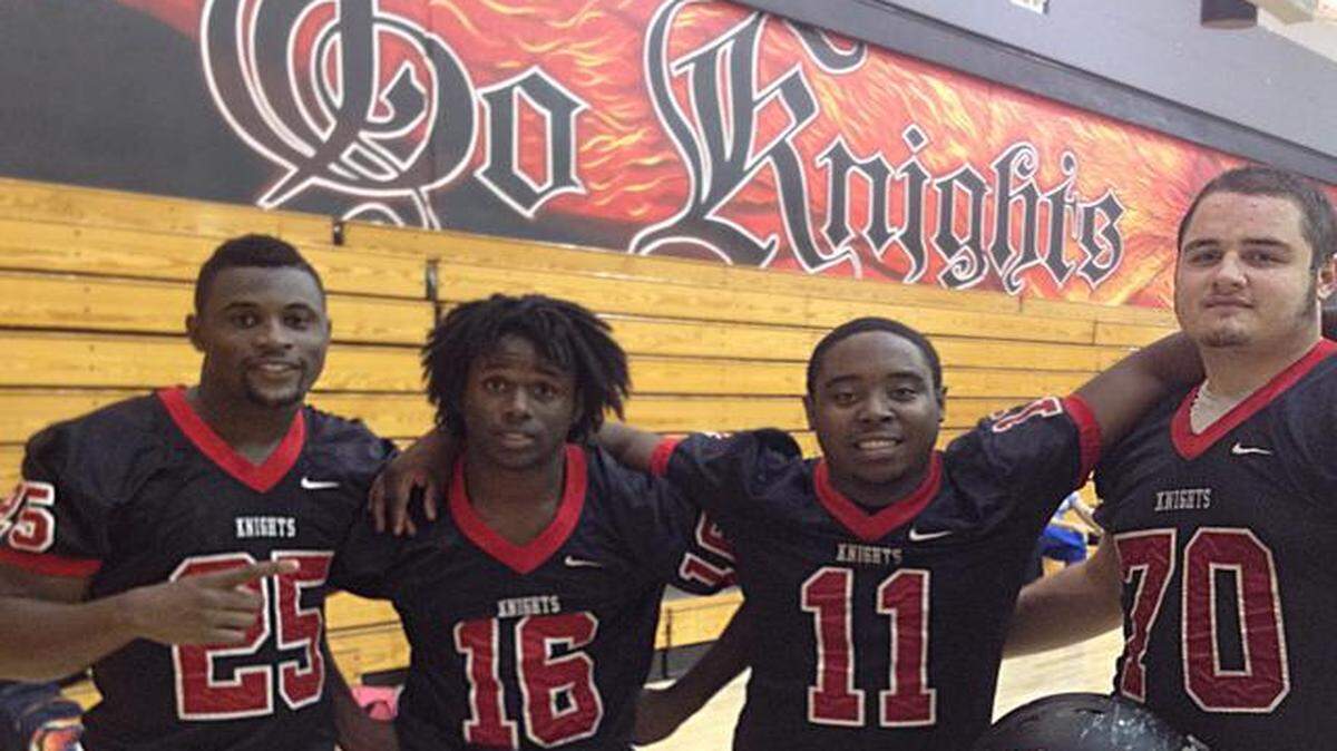 
Band of brothers: From left: Knights senior safety Shawn Burgess-Becker, junior linebacker Xavious Thomas, senior linebacker Maurice Dillard and senior offensive tackle Roberto Montanez all have been part of the foster care system.
