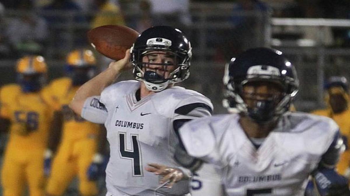 
Columbus quarterback Alejandro Ros (4) passes the ball in their game against Northwestern at Traz Powell Stadium on Sept. 4, 2015.
