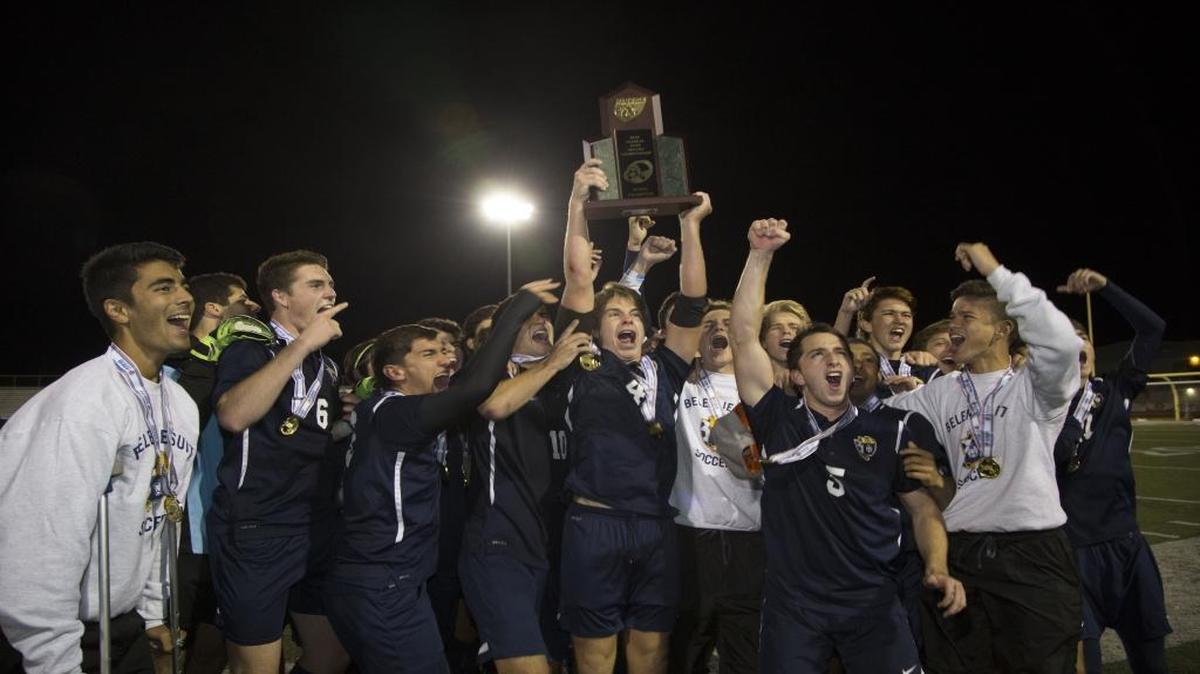 Belen Jesuit Preparatory (30-0-2) won the 2016 FHSAA Class 4A boys’ soccer state championship by bGulf Coast High School in Melbourne,. Belen winning team celebratioin Photo By Mike Brown