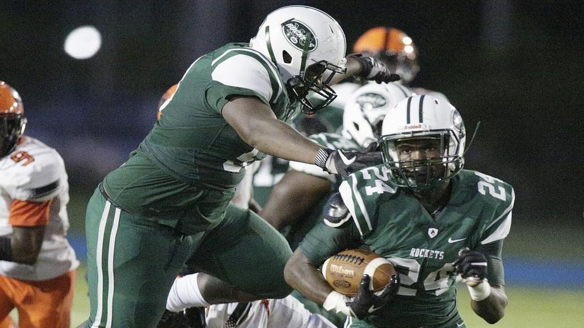 The Miami Central Rockets, seen here playing against rival Booker T. Washington on August 31, have been stranded in Las Vegas for days after flights were cancelled in the wake of Hurricane Irma.