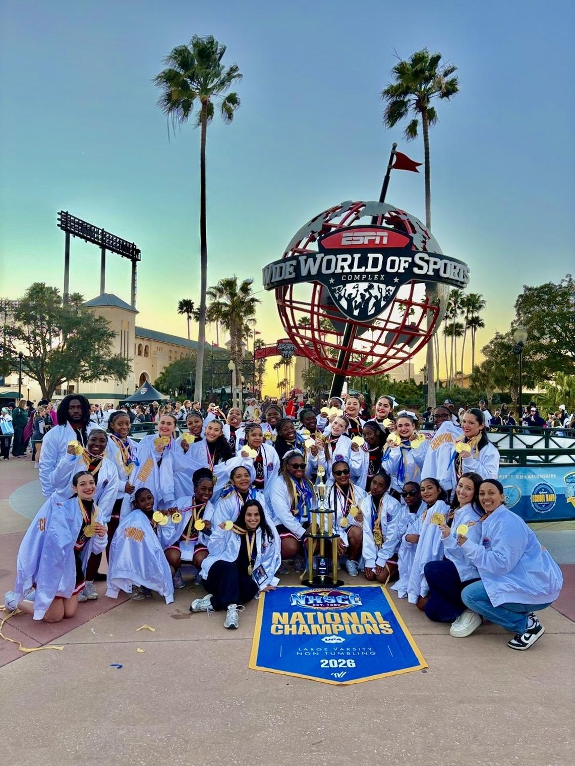 The world and national champion Monsignor Pace cheerleading team.