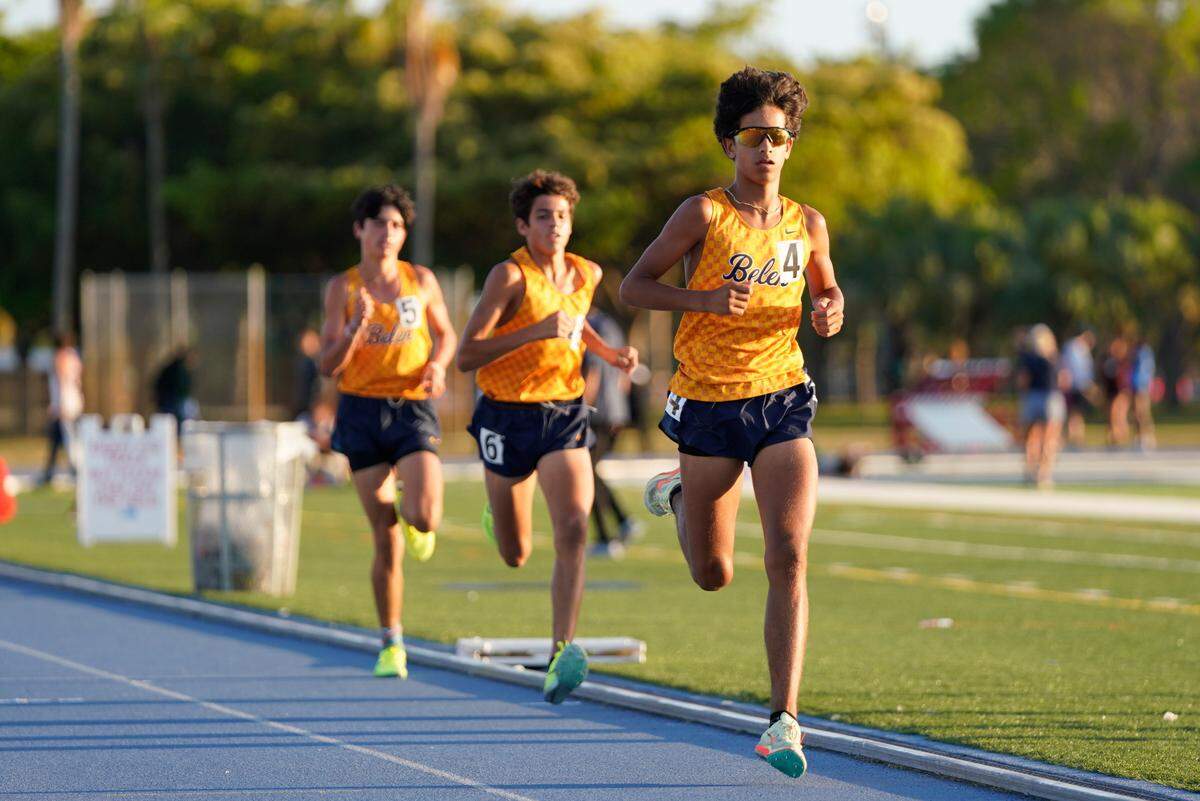 Joshua Ruiz of Belen Jesuit set a meet record while winning the 3200 at the Dade County Youth Fair Championships.