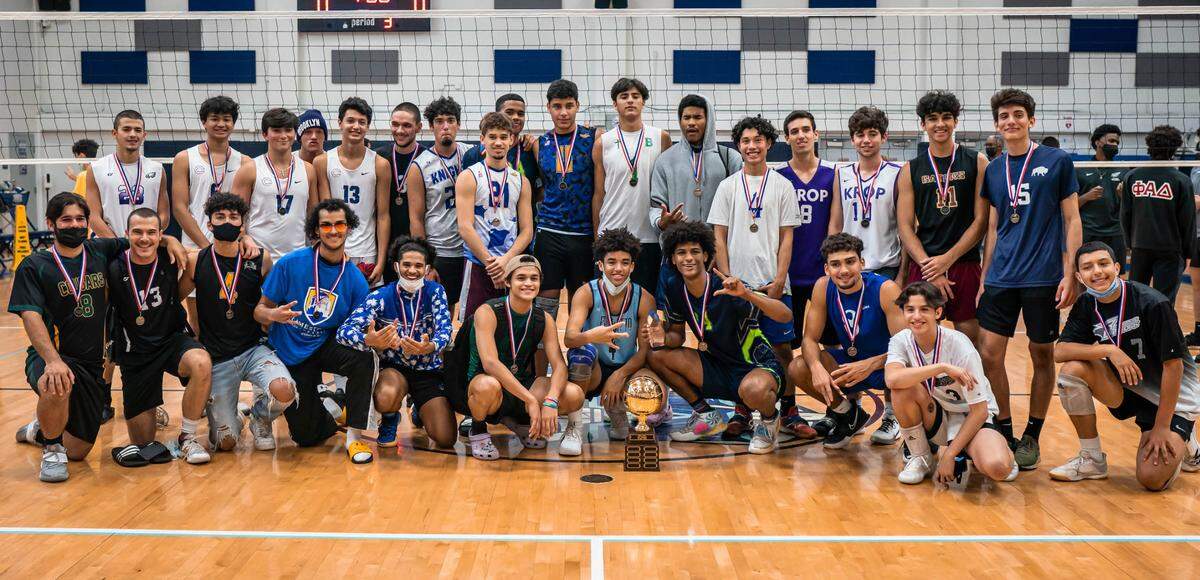 The representatives of the North and South teams in the Miami Dade boys’ volleyball all-star match at iMater Academy.