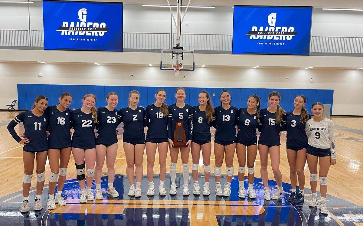The district champion Gulliver Prep girls’ volleyball team.