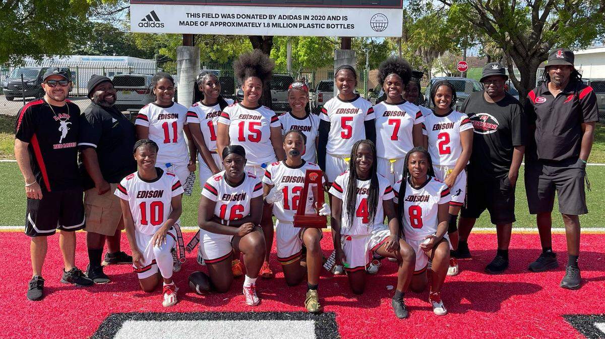 The district and region champion Miami Edison flag football team.