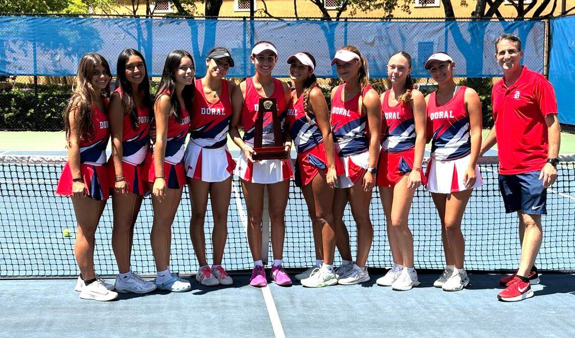 The district champion Doral Academy girls’ tennis team.