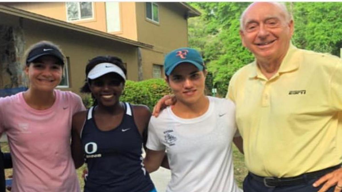 Riviera Prep’s Sara Katzkarov, second from left, and Sara Culbertson, third from left, lost in the 1A girls’ doubles finals to a team that included Sydney Sforzo, left, who is the granddaughter of ESPN analyst Dick Vitale.