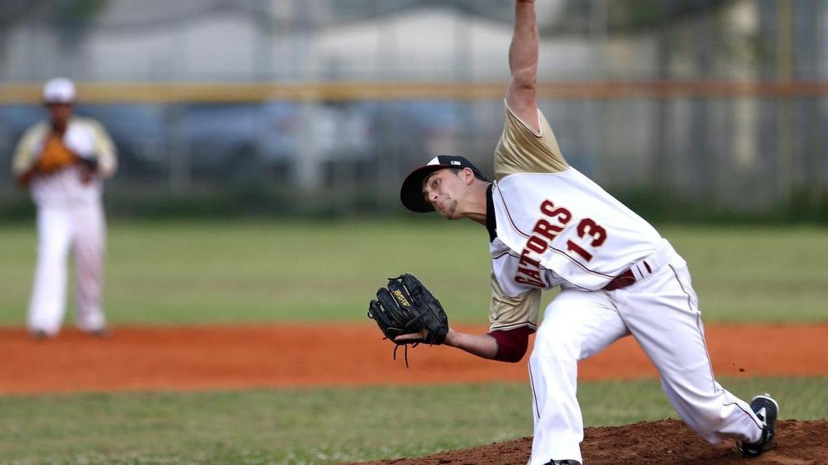 Goleman’s Adrian Garrastazu follows through en route to a complete-game victory, improving to 4-0 this season.