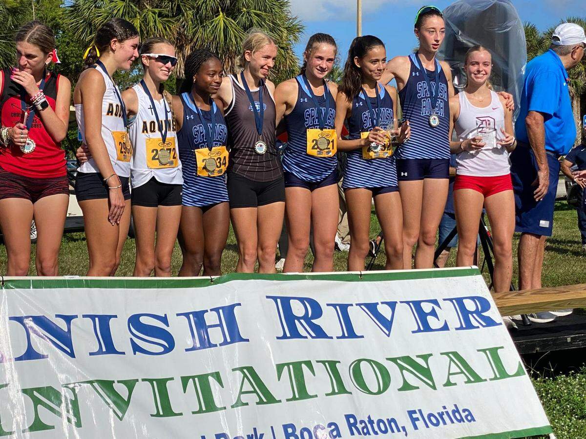 Some of the top finishers in the girls’ competition at the Spanish River Invitational in Boca Raton.