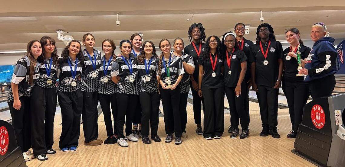 The unbeaten Ferguson girls’ bowling team (pictured left) won the Miami-Dade Youth Fair Tournament at Bird Bowl in Miami. Krop (pictured right) was the runner-up.