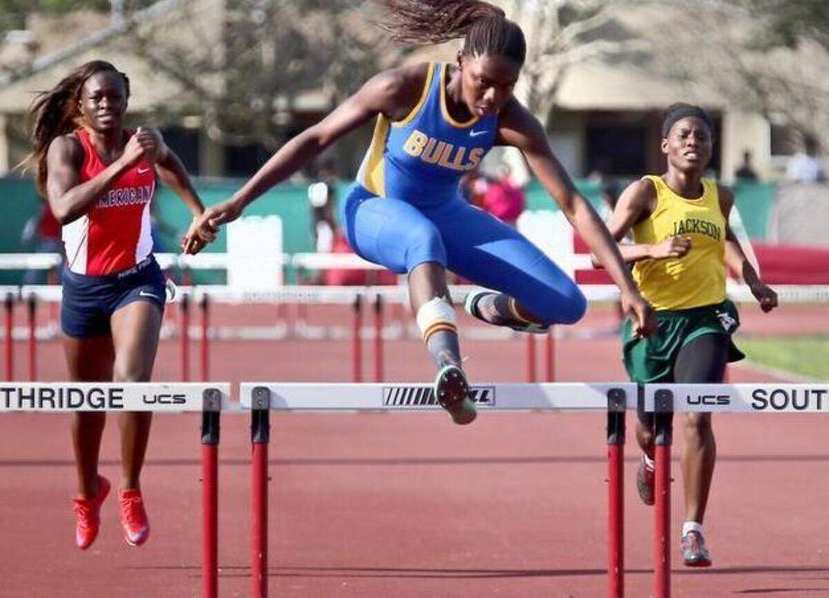 
Northwestern High’s Timetria Mitchell cruises to a victory in the 300-meter hurdles during the GMAC Track and Field Championships at Southridge Park on Tuesday, March 17, 2015.
