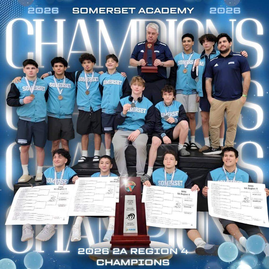The Region 4-2A champion Somerset Academy Pembroke Pines boys’ wrestling team.