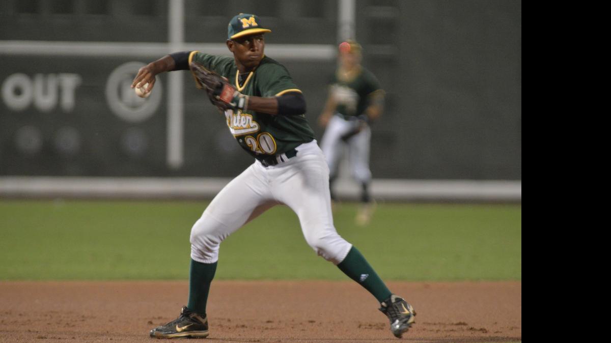 
Mater Academy third baseman Lazaro Rodriguez fields the ball against Venice during FHSAA 6A State semifinal game at JetBlue Park in Fort Myers on May 15, 2015.
