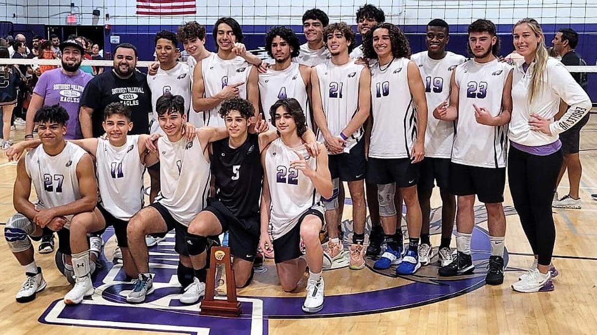 The district champion Southwest boys’ volleyball team.