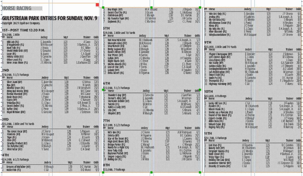 Gulfstream Park entries for Sunday, Nov. 9, 2025 (11 races)