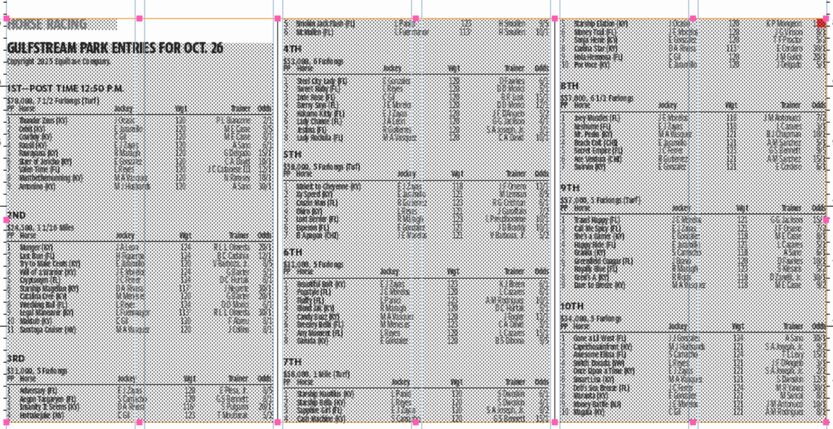 Gulfstream Park entries - Oct. 26, 2025 - 10 races.