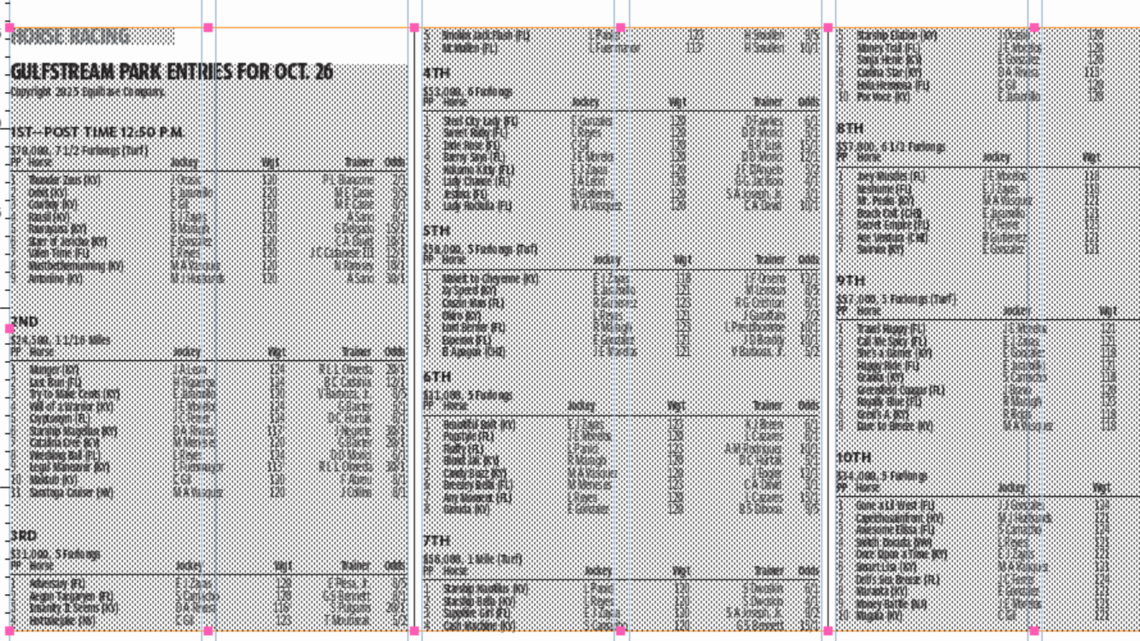 Gulfstream Park entries for Sunday, Oct. 26, 2025 (10 races)