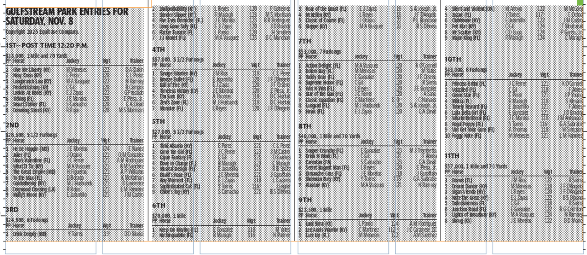 Gulfstream Park entries for Saturday, Nov. 8, 2025 (11 races)