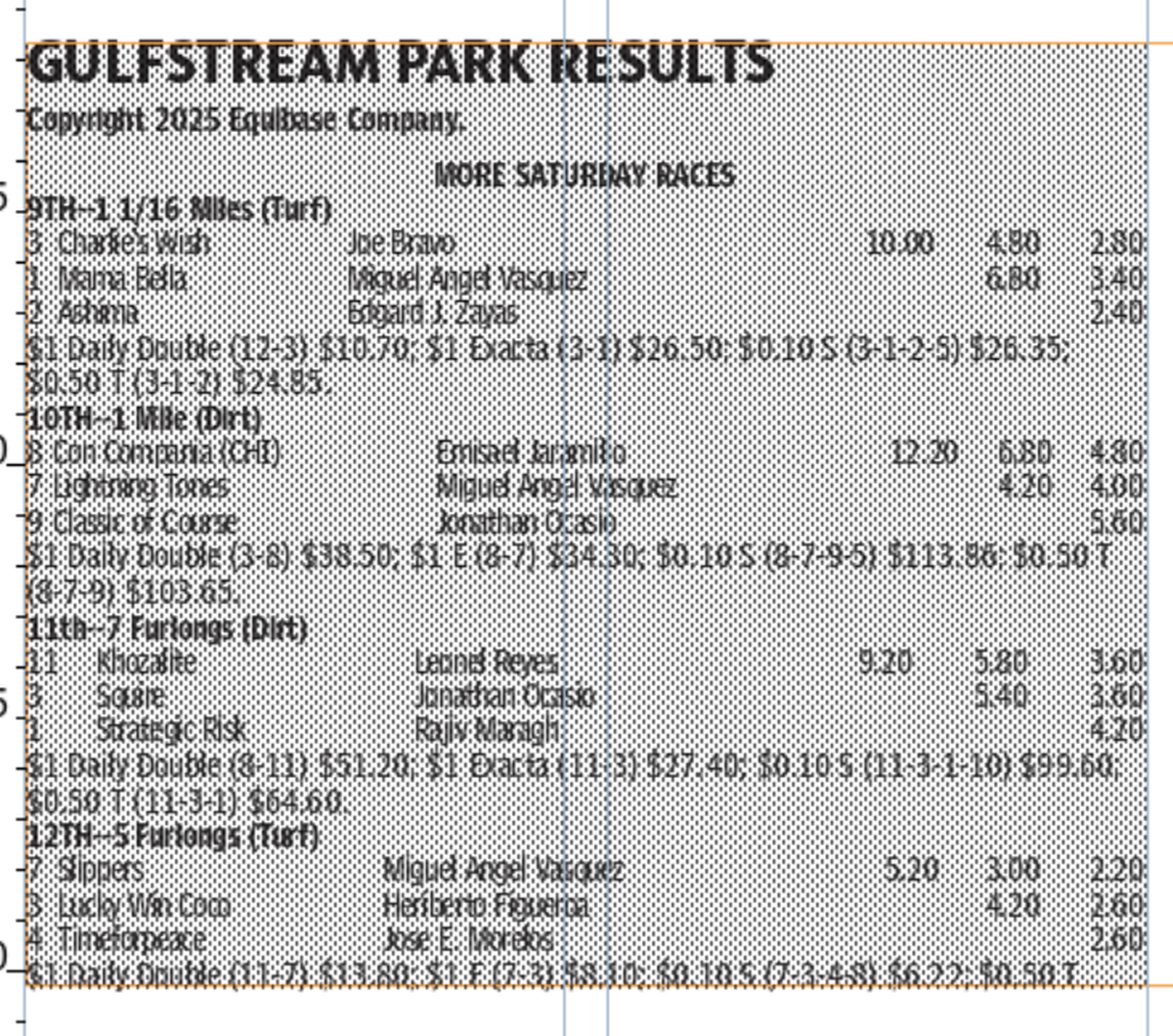 Gulfstream Park results (Oct. 18, 2025) races 9-12.