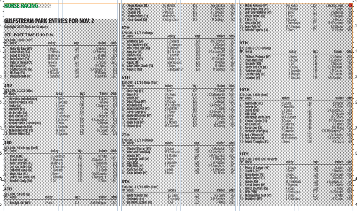 Gulfstream Park entries for Sunday, Nov. 2, 2025 - 11 races.