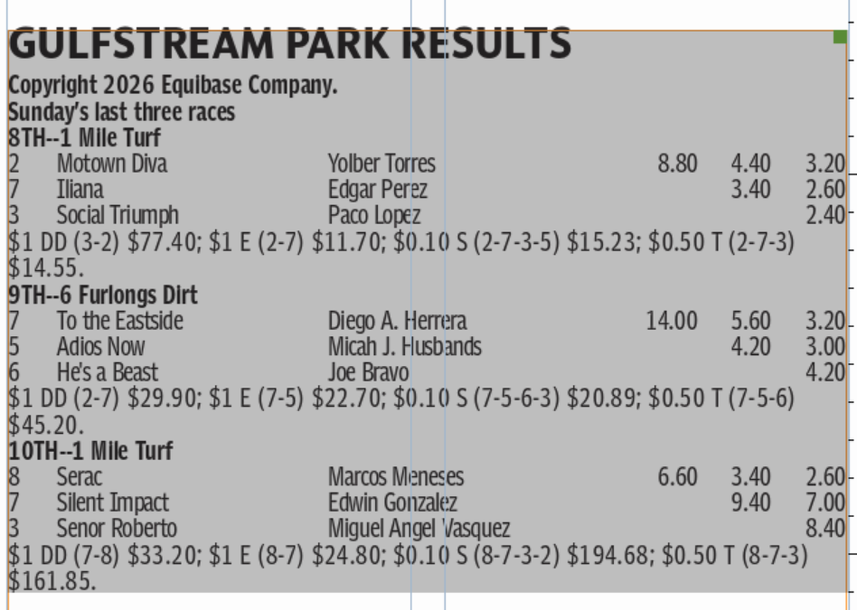Gulfstream Park April 26 results (races 8-10)