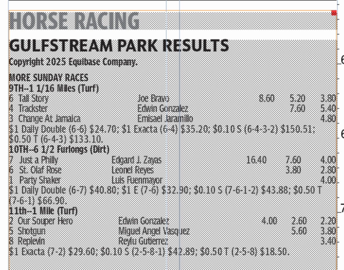 Gulfstream Park results (Oct. 19, 2025) races 9-11.