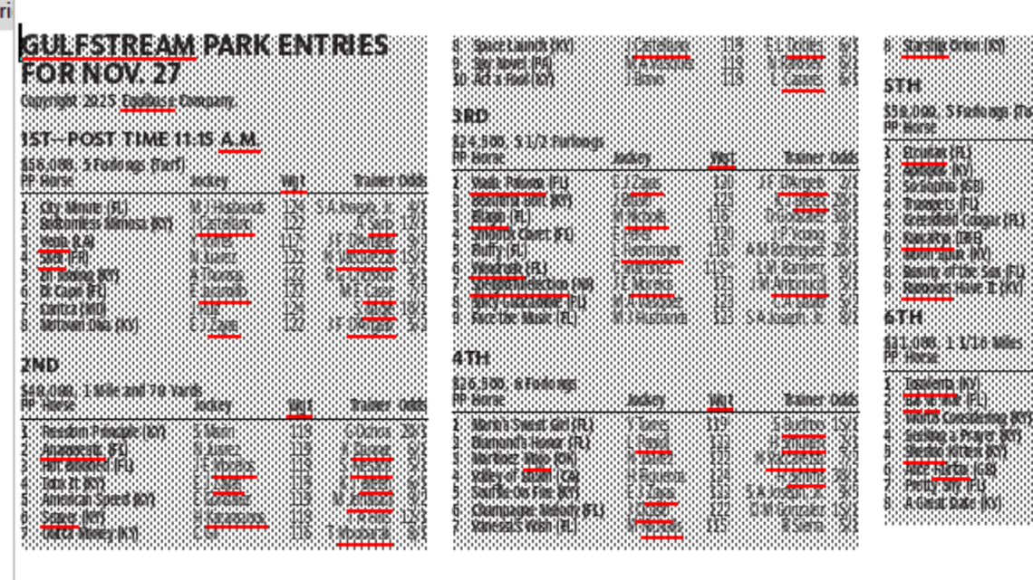Gulfstream Park Entries for Thursday, Nov. 27, 2025 (8 races)