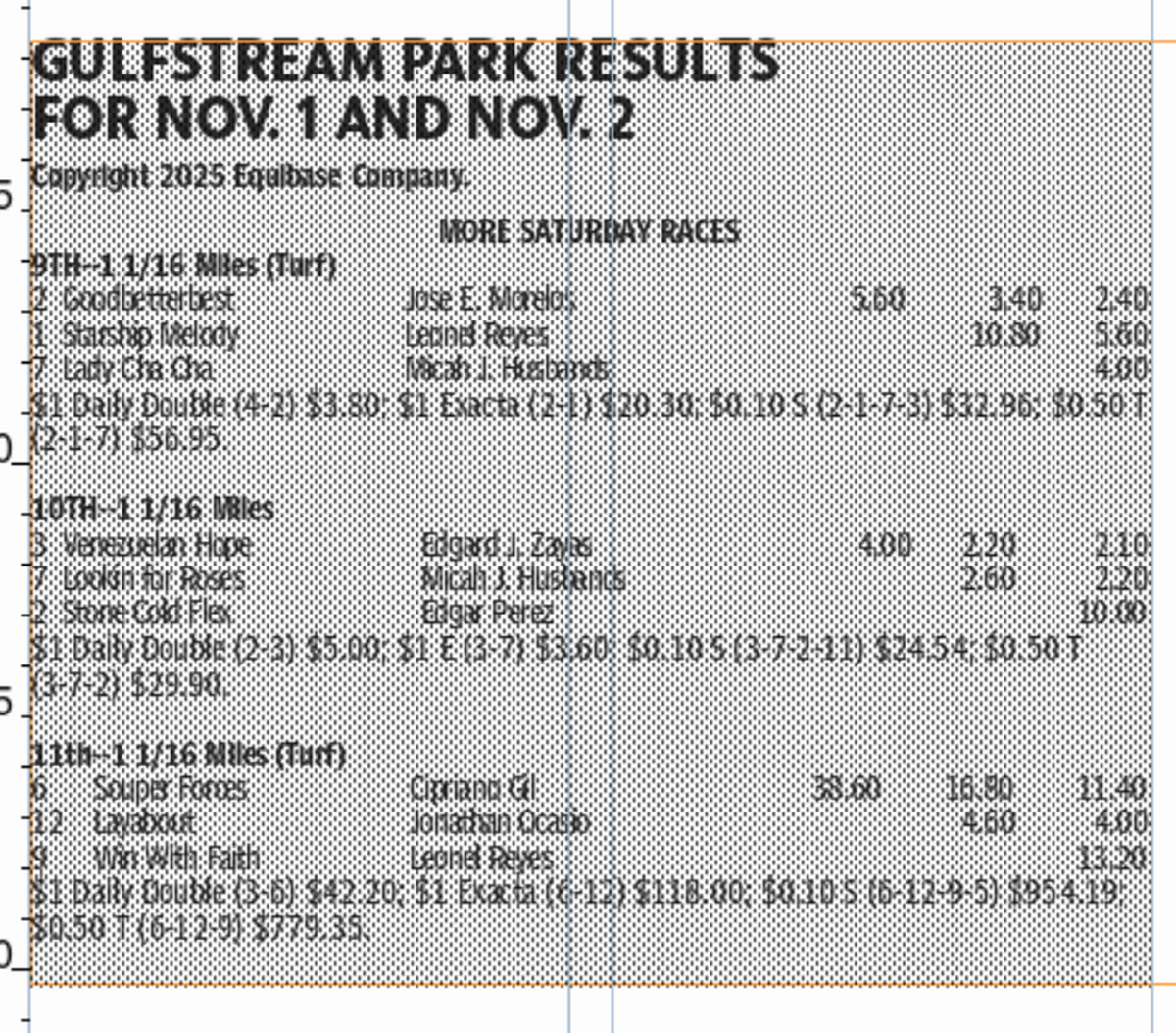 Gulfstream Park results for Saturday, Nov. 1 (Races 9-11)