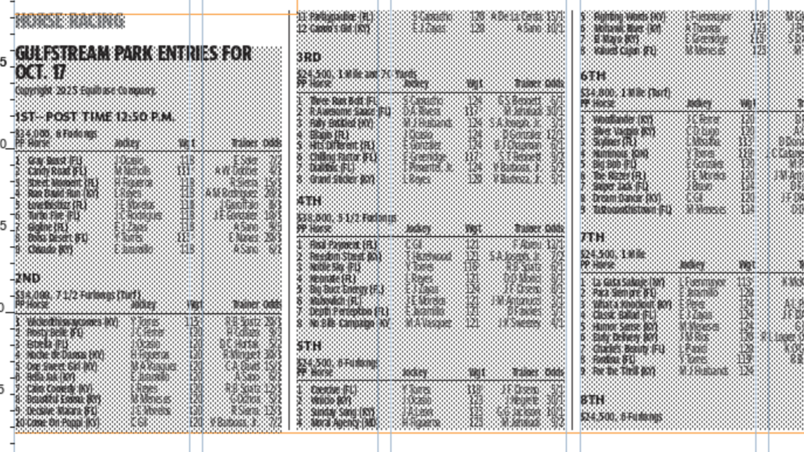 Gulfstream Park Entries for Oct. 17, 2025