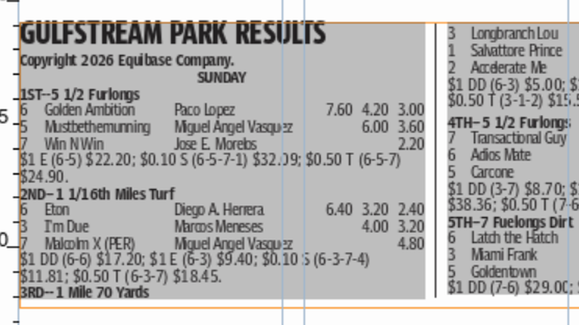Gulfstream Park horse racing results for April 25-26