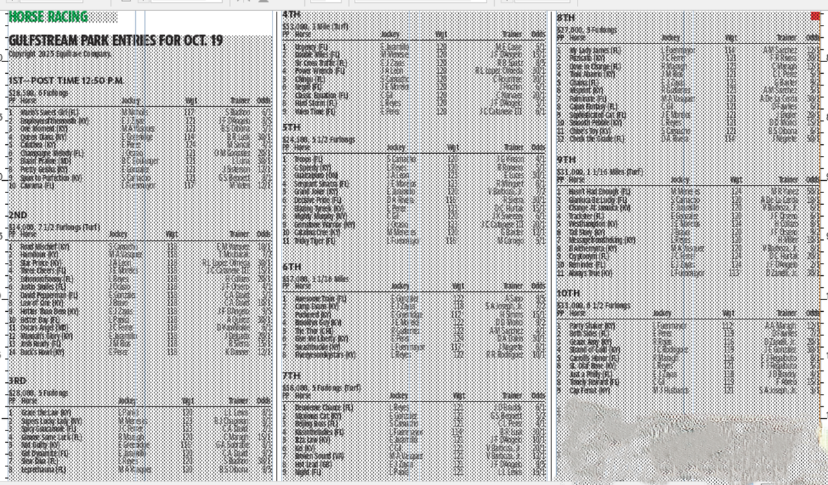 Gulfstream Park entries - Oct. 19 - Races 1-10.
