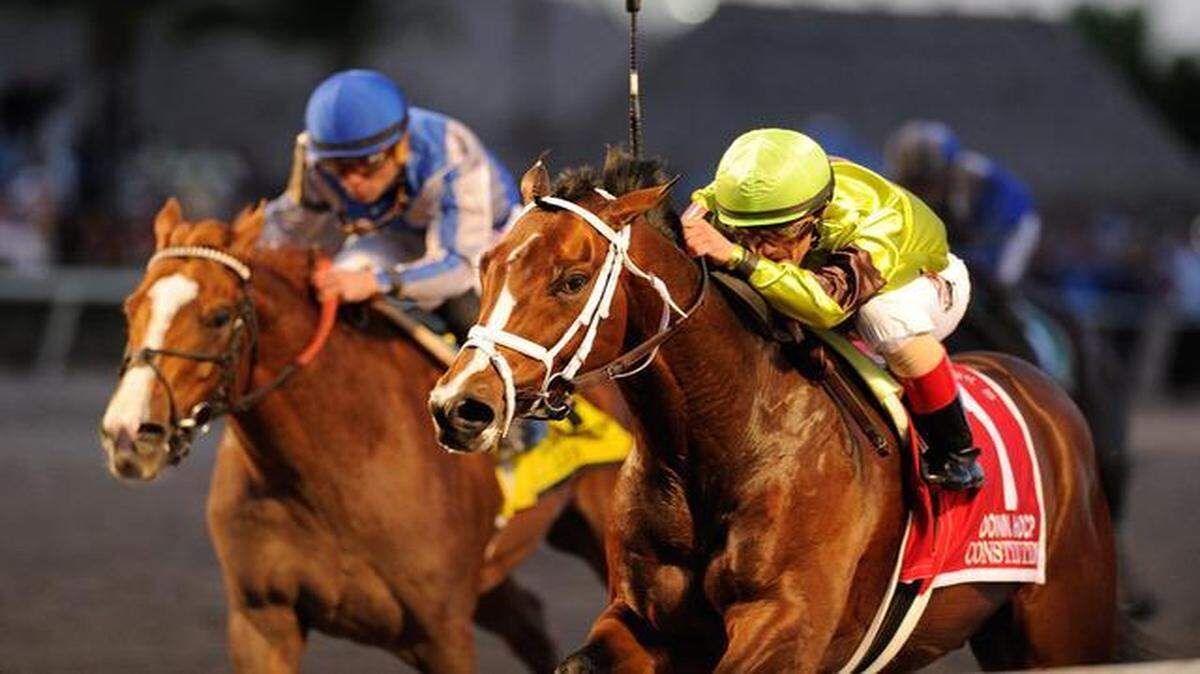 
When jockey Javier Castellano asked Constitution, right, for a bit more late in the race, the horse responded for a win in the Donn Handicap.

