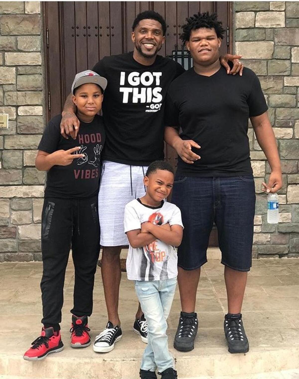 Miami Heat veteran Udonis Haslem with his sons (from left) Josiah, Elijah, Kedonis.