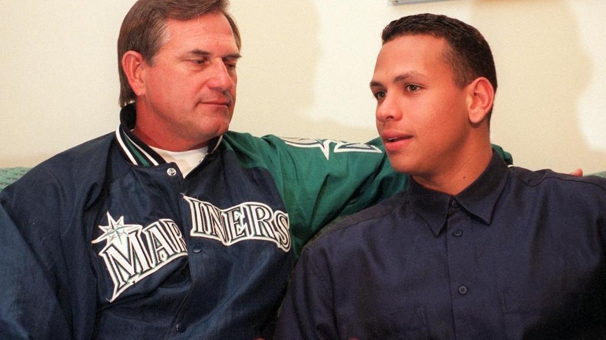 Alex Rodriguez, right, sits with high school coach Rich Hofman in 1996.