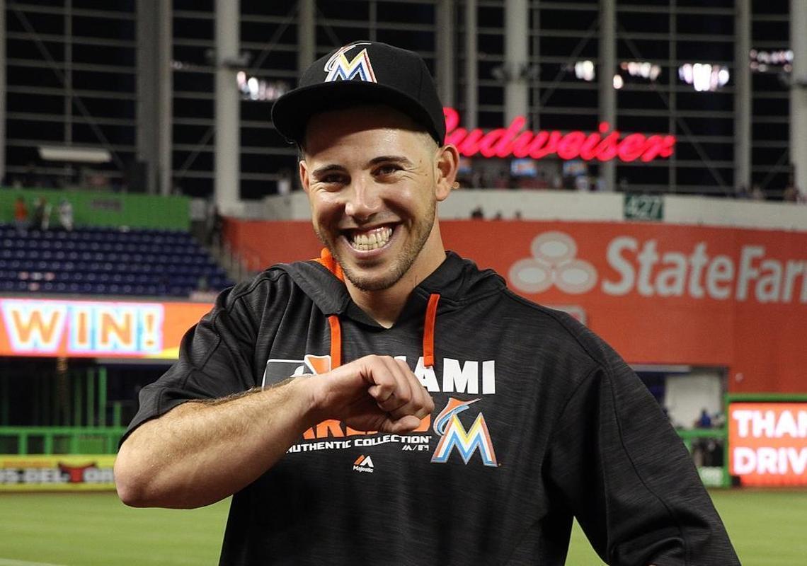 Jose Fernandez celebrates a 4-1 victory against the Los Angeles Dodgers at Marlins Park on September 9, 2016.