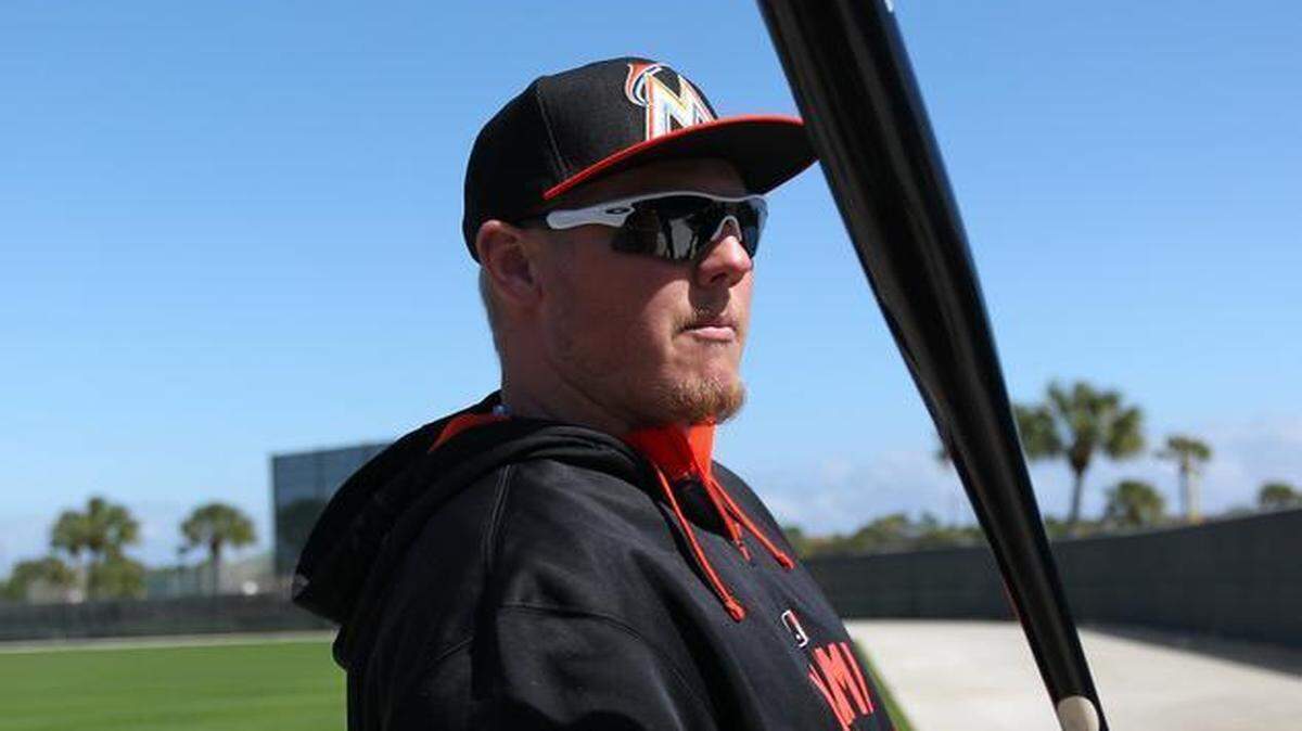 
Miami Marlins pitcher Mat Latos is shown as pitchers and catchers report for spring training Friday, Feb. 20, 2015 at Roger Dean Stadium in Jupiter, Florida. 

