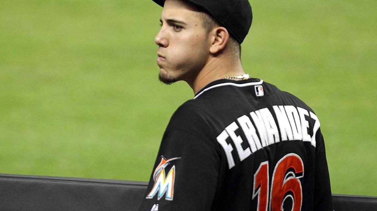 Miami Marlins pitcher José Fernandez stands in the dugout during the first inning of the Miami Marlins vs Pittsburgh Pirates game at Marlins Park in Little Havana in Miami on Friday, July 26, 2013n his rookie year.