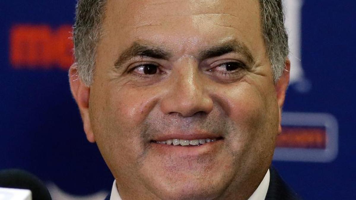 
Detroit Tigers Executive Vice President and General Manager Al Avila addresses the media before a baseball game between the Detroit Tigers and the Kansas City Royals, Tuesday, Aug. 4, 2015, in Detroit. Avila replaces Dave Dombrowski, who was released from his contract as Tigers general manager. 
