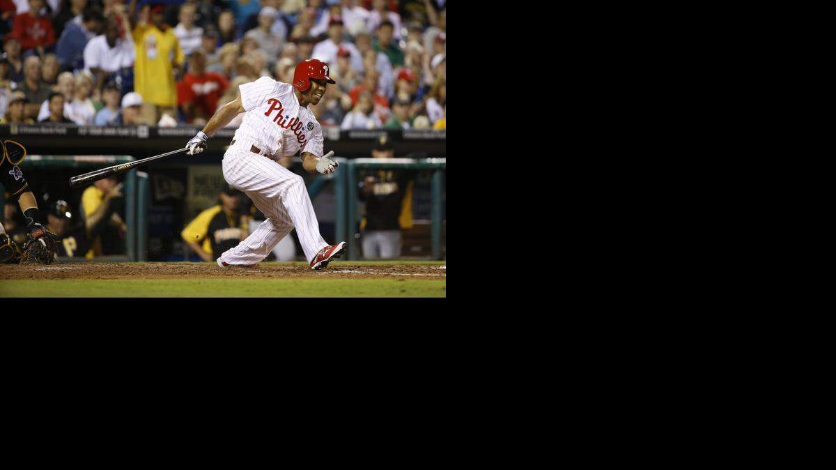 
Philadelphia Phillies’ Ben Revere bats during a baseball game against the Pittsburgh Pirates on Sept. 10, 2014, in Philadelphia.
