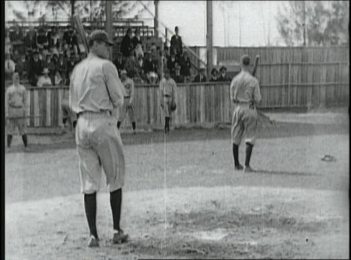 The earliest known footage of Babe Ruth shows him taking batting practice at Miami’s Tatum Field in 1920.
