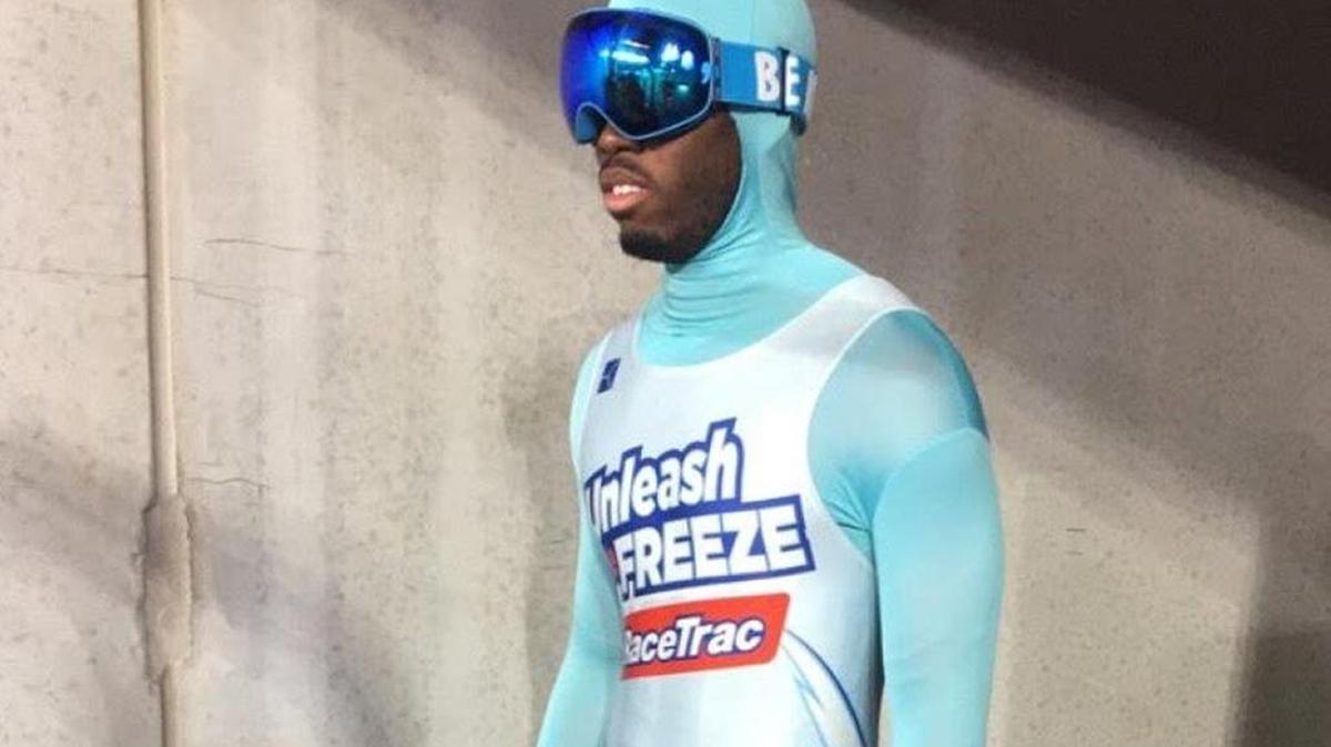 Nigel Talton gets ready for another race as ‘The Freeze’ during an Atlanta Braves game at SunTrust Park.