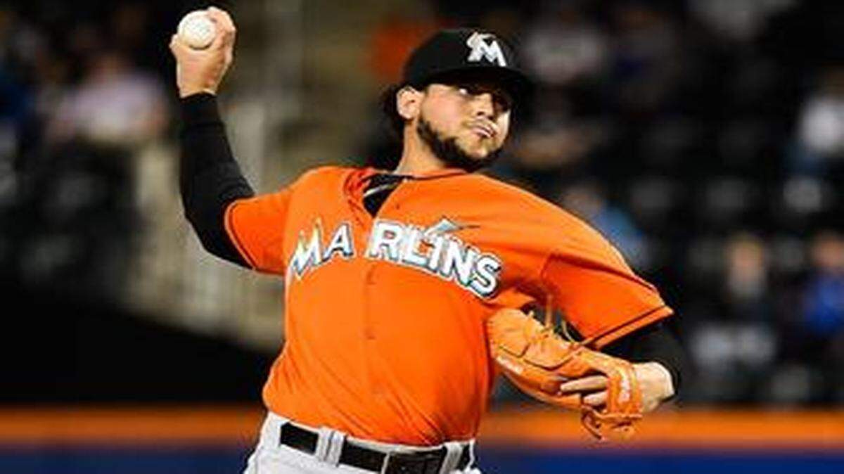 <cutline_leadin>rock solid: </cutline_leadin>Henderson Alvarez, firing a pitch in the first inning Wednesday night, allowed two runs on eight hits in six innings of work to earn the win.
