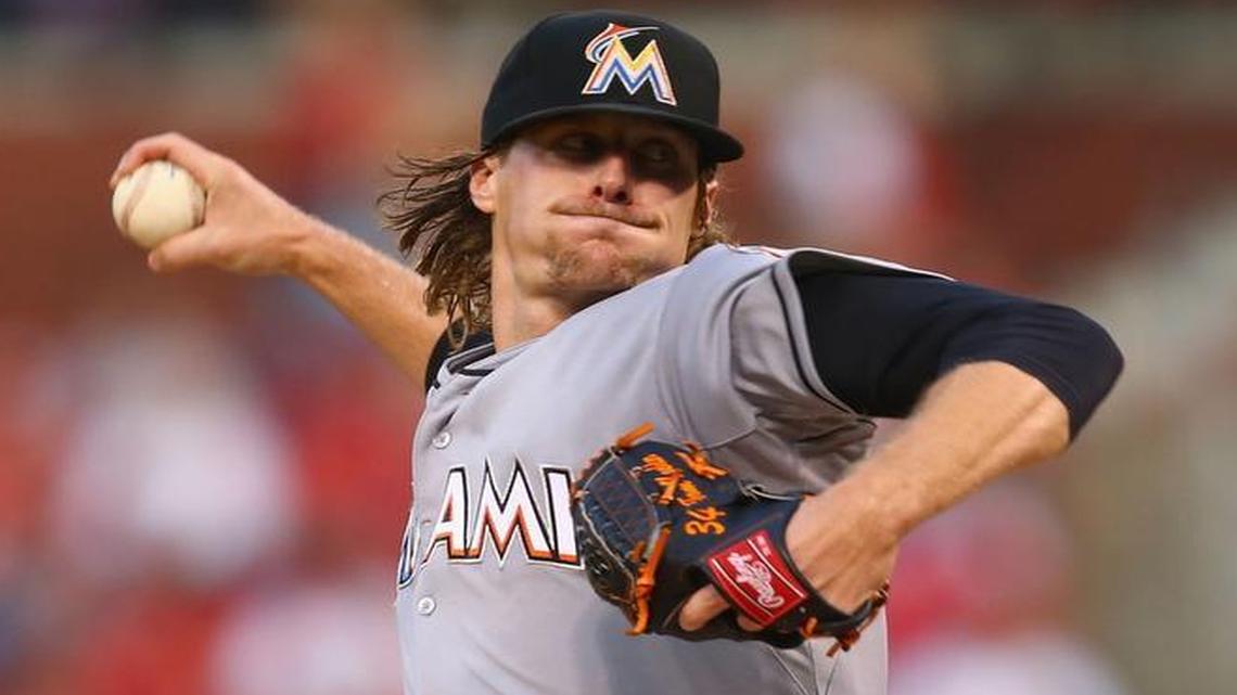 
Starter Tom Koehler of the Miami Marlins pitches against the St. Louis Cardinals in the first inning at Busch Stadium on Aug. 14, 2015 in St. Louis. 
