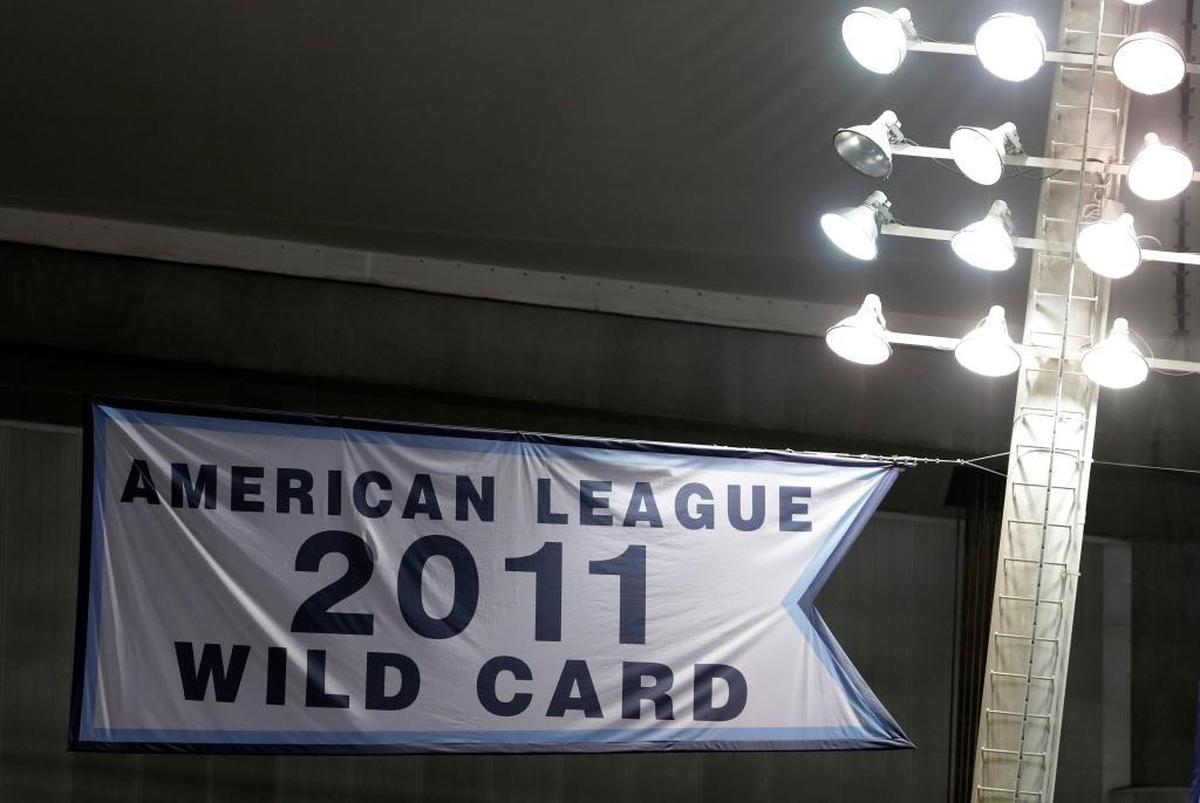 The banner that a home run by Miami Marlins' Marcell Ozuna hit with a home run during the fourth inning of a baseball game against the Tampa Bay Rays Wed., May 3, 2017, in St. Petersburg, Fla.
