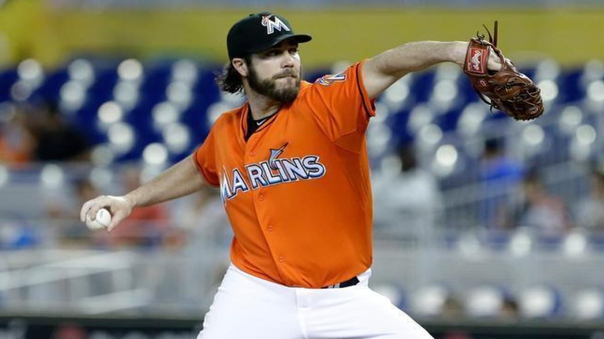 
Miami Marlins player Dan Haren delivers a pitch during the first inning against the Colorado Rockies on Sunday, June 14, 2015 at Marlins Park.
