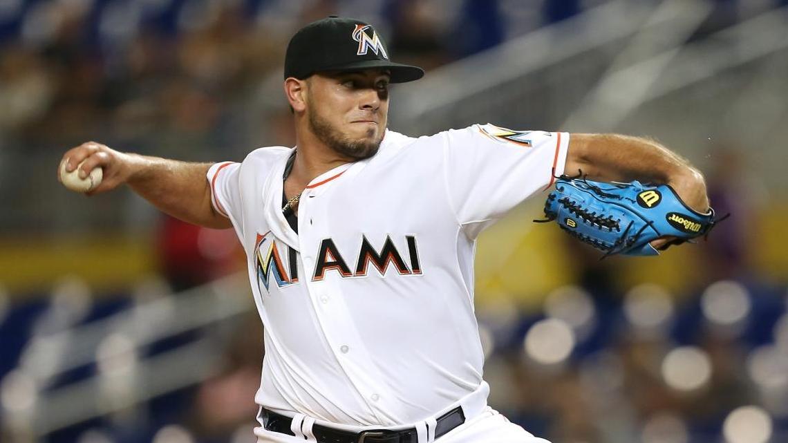 Jose Fernandez of the Miami Marlins pitches in the second inning of a baseball game against the Atlanta Braves on Friday, September 25, 2015 at Marlins Park in Miami.