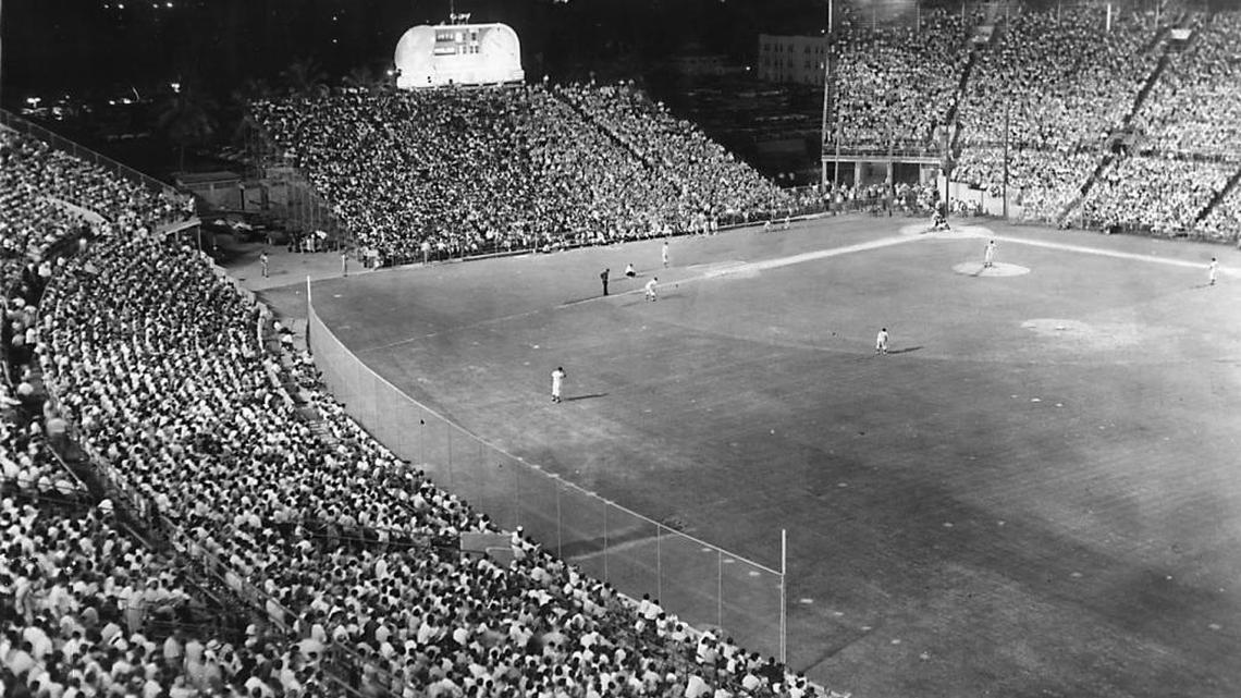 The Orange Bowl plays host to a Triple A International League game on Aug. 7,1956, in which 51,173 fans saw the Columbus Jets lose 6-2 to the Miami Marlins and Hall of Fame pitcher Satchel Paige.