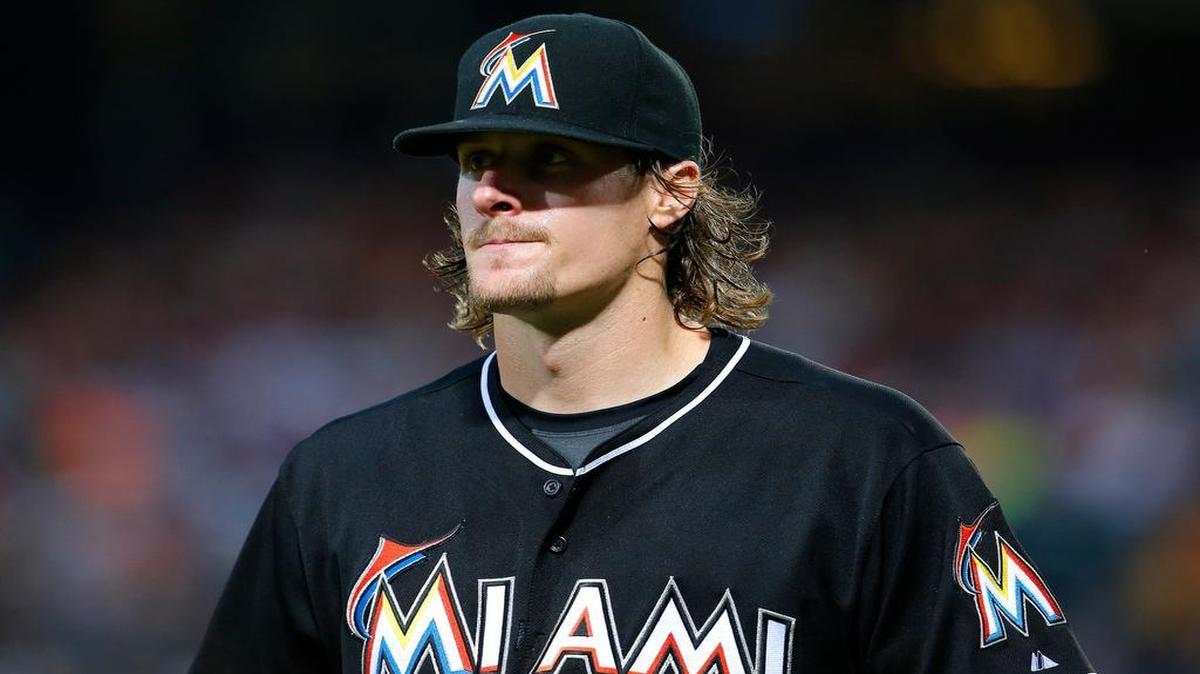 
Miami Marlins starting pitcher Tom Koehler walks to the dugout at the end of the fourth inning of a baseball game against the Atlanta Braves, Saturday, Aug. 8, 2015, in Atlanta.

