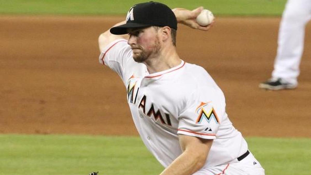 
Marlins pitcher Carter Capps has the highest strikeout rate in the majors: 16.8 Ks per nine innings.
