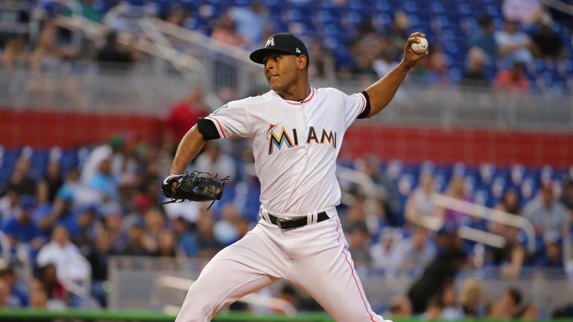 Miami Marlins pitcher Jarlin Garcia pitches during the second inning against the New York Mets at Marlins Park on Wednesday, April 11, 2018.